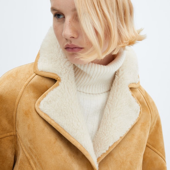 Mango shearling lined coat with buttons S - Picture 4 of 10